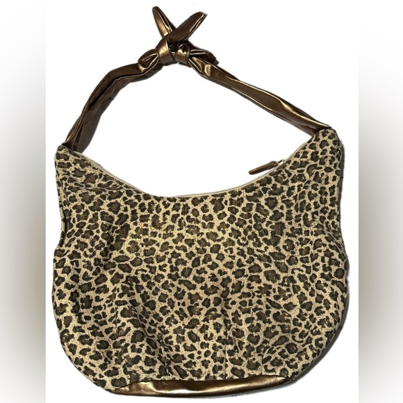 Leopard Print Hobo Bag with Gold Accents - Picture 3 of 6